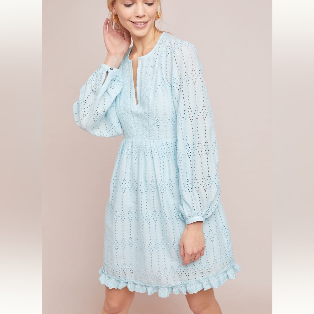 Anthropologie Light Blue Eyelet Dress with Slip